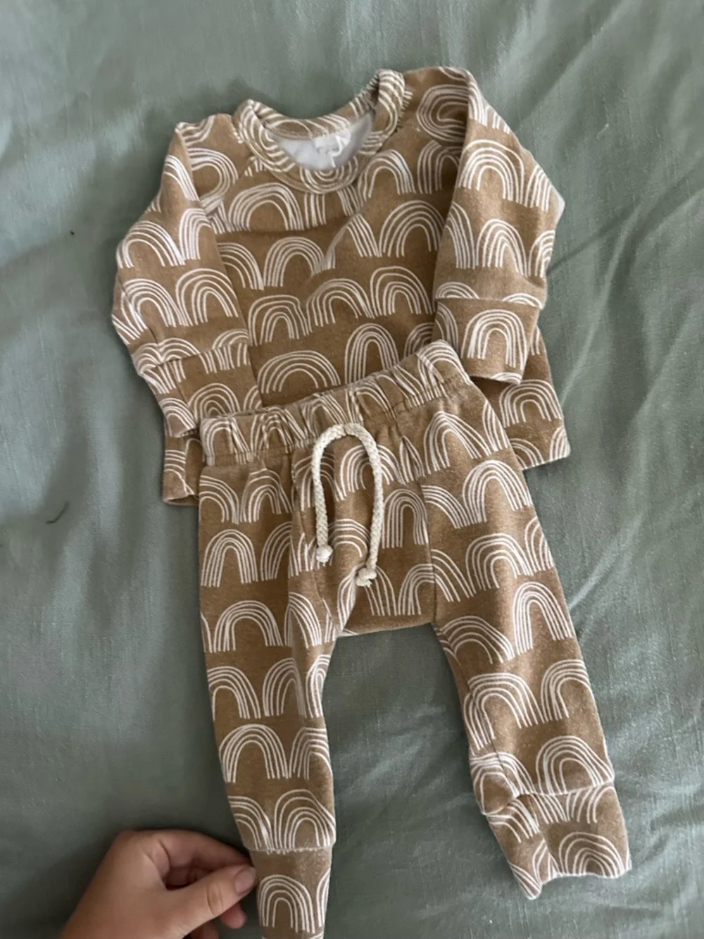 Neutral Rainbow Print Baby Sweatshirt & Jogger Set - Taupe and White